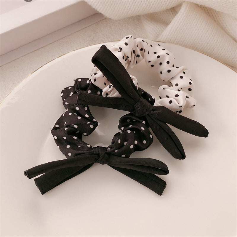Knotted Bow Scrunchie With Polka Dots - view 1
