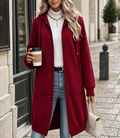 Longline Zip Up Hoodie With Pockets - Wine_Red