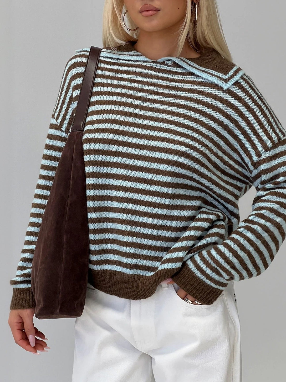 Boxy Striped Collared Knit Sweater - stripe