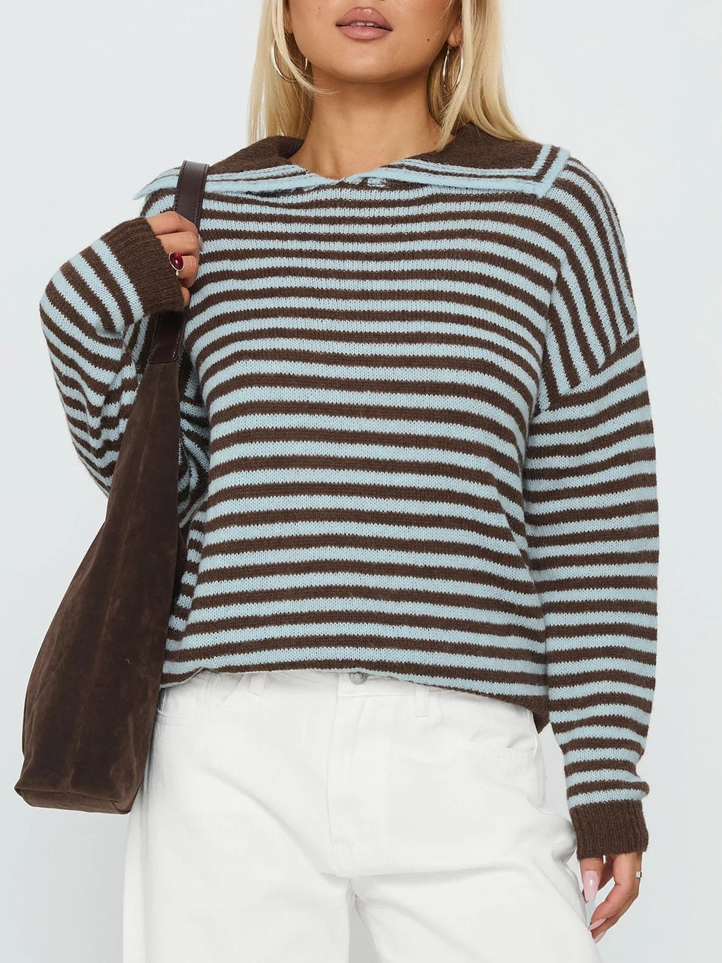 Boxy Striped Collared Knit Sweater - stripe - 1
