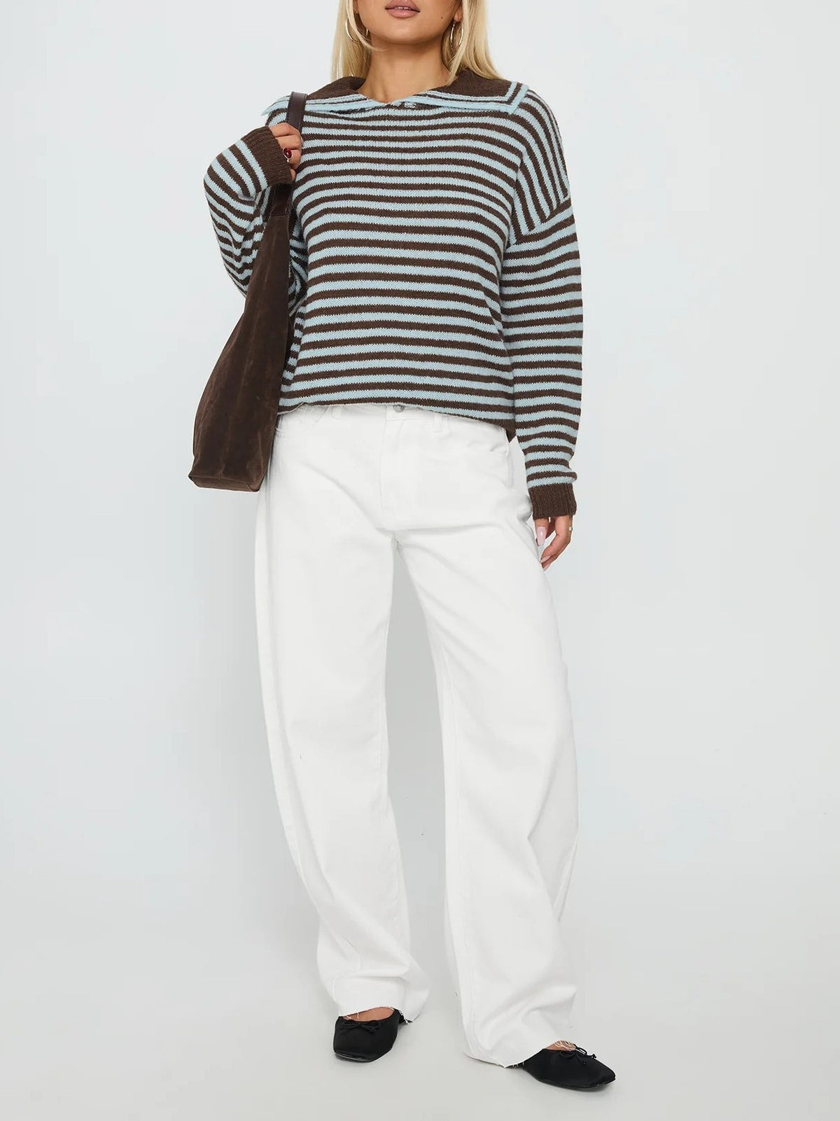Boxy Striped Collared Knit Sweater - stripe - 2