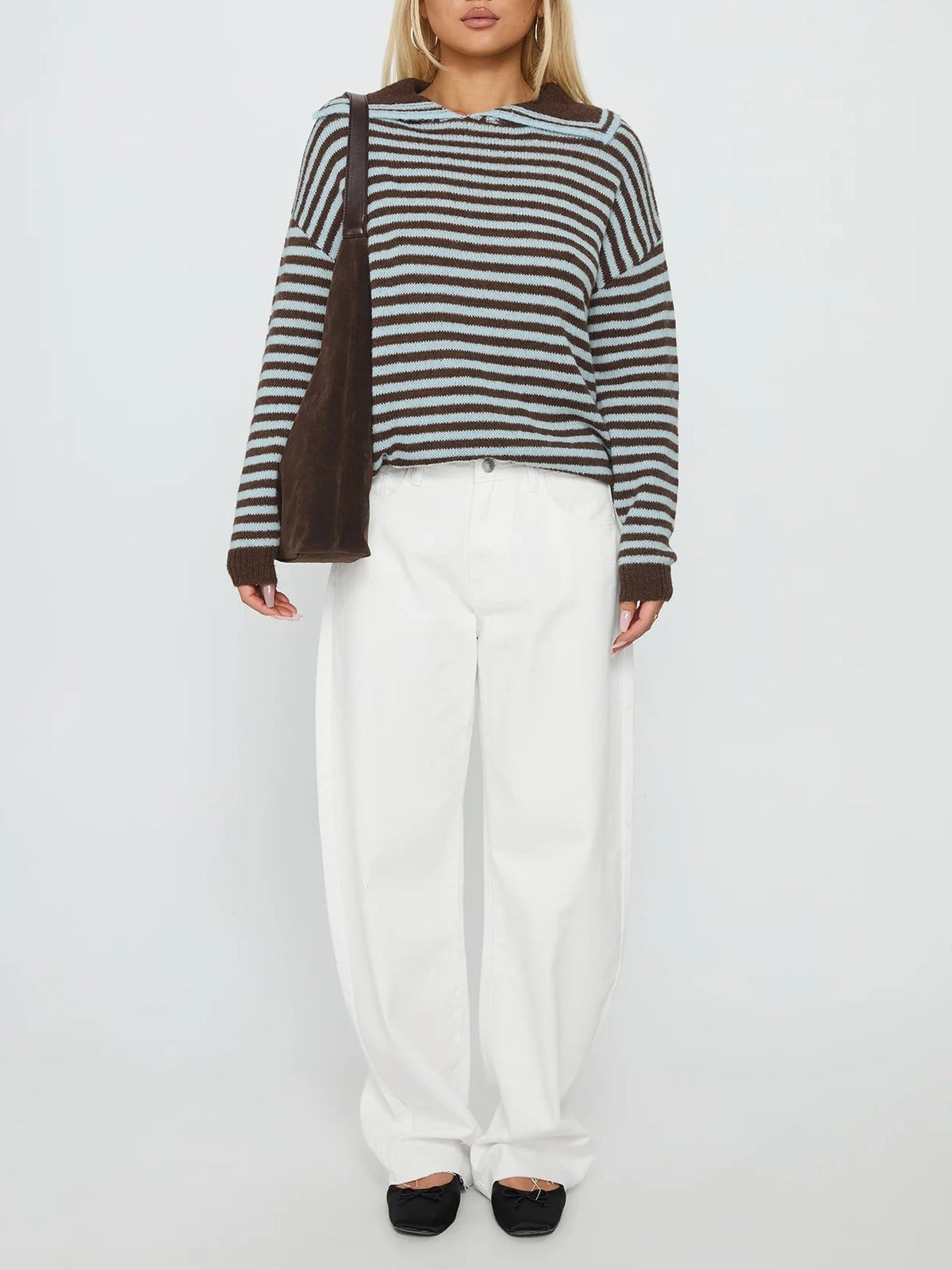 Boxy Striped Collared Knit Sweater - stripe - 4