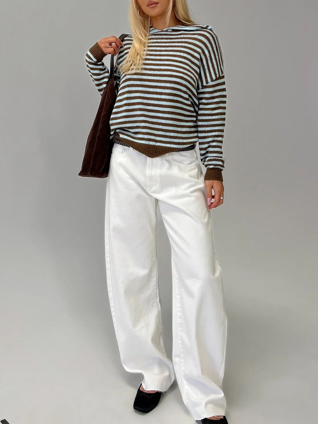Boxy Striped Collared Knit Sweater - stripe - 5