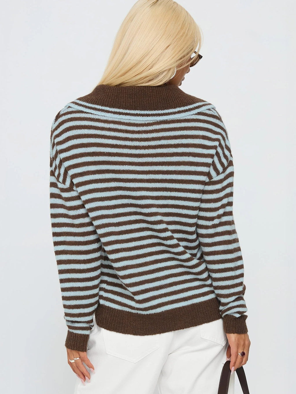 Boxy Striped Collared Knit Sweater - stripe - 6