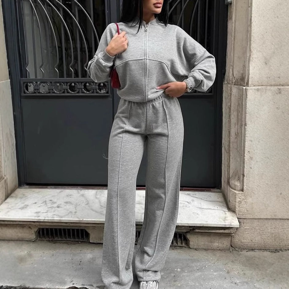 Cropped Zip Bomber Wide Leg Athletic Tracksuit