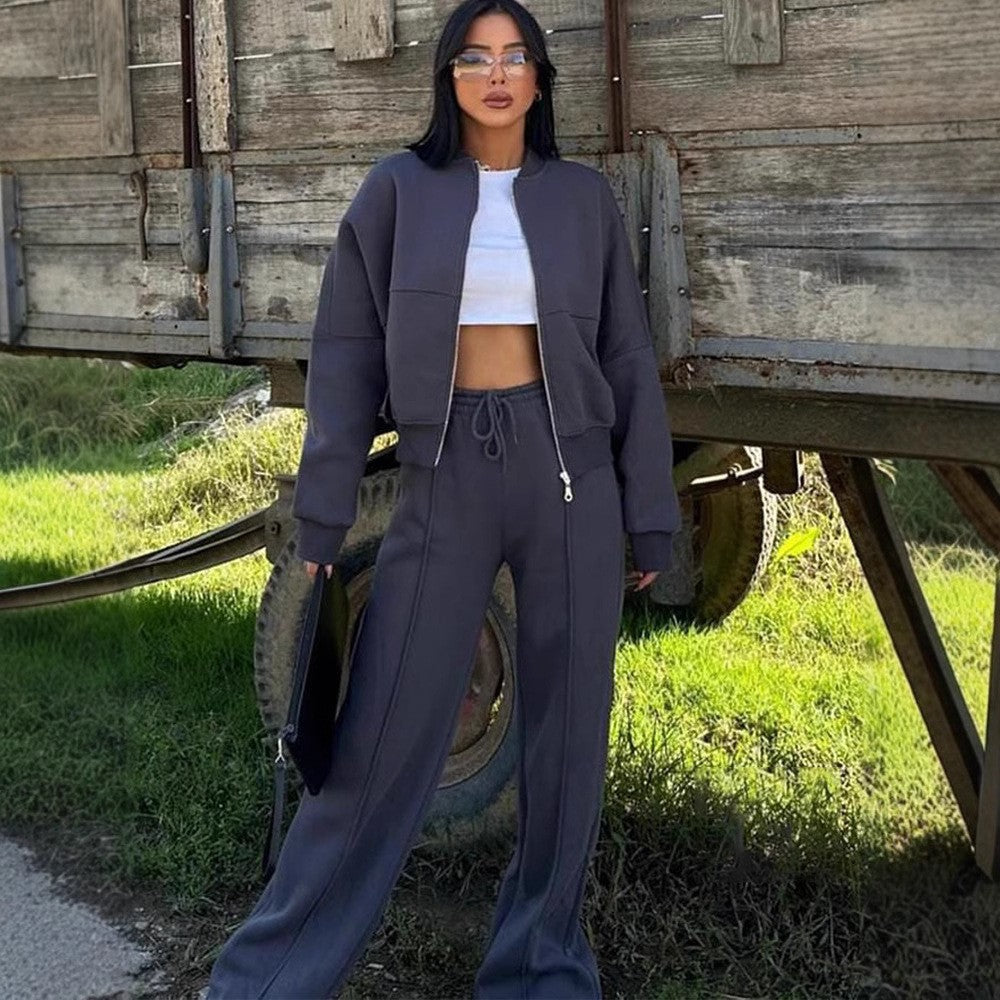 Cropped Zip Bomber Wide Leg Athletic Tracksuit