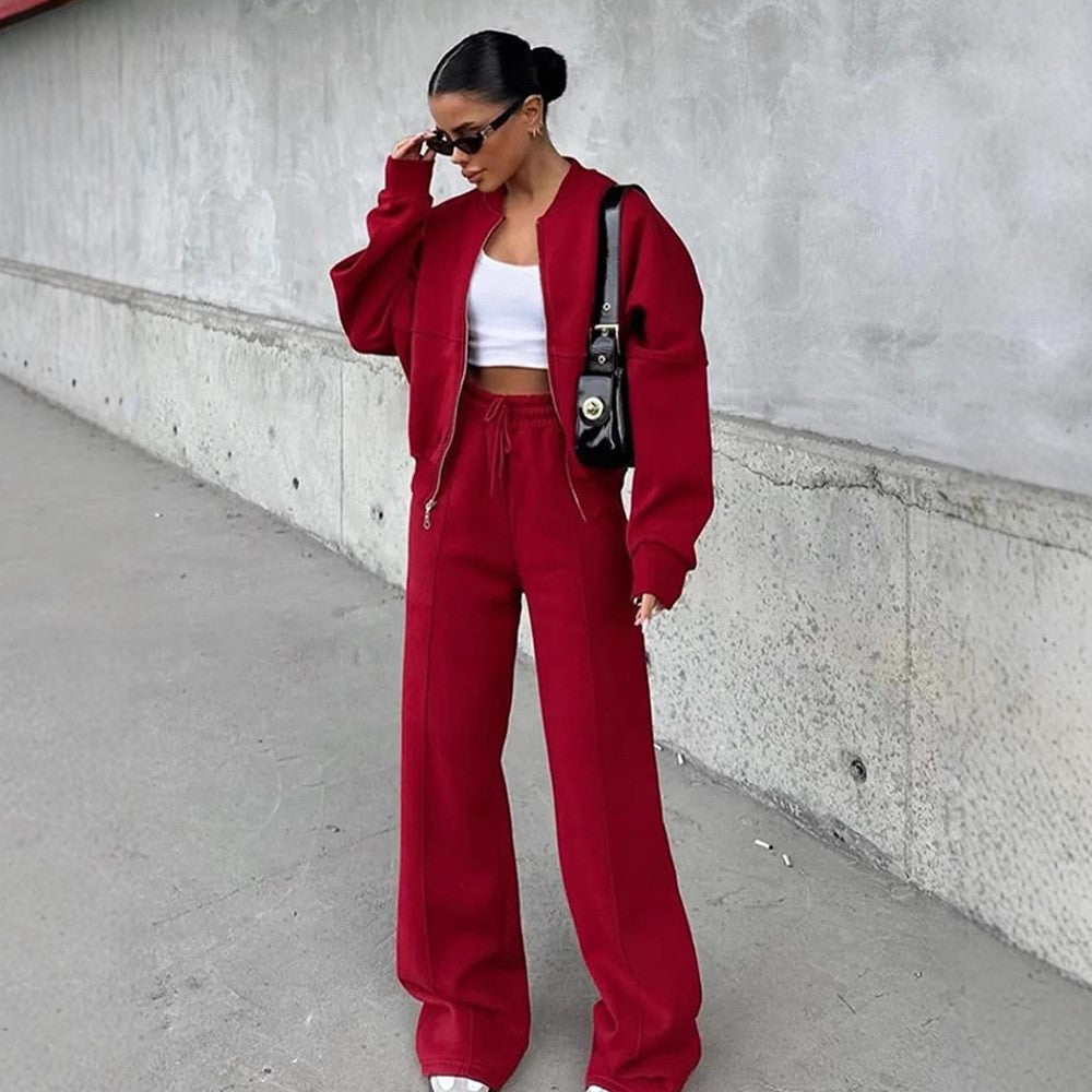 Cropped Zip Bomber Wide Leg Athletic Tracksuit