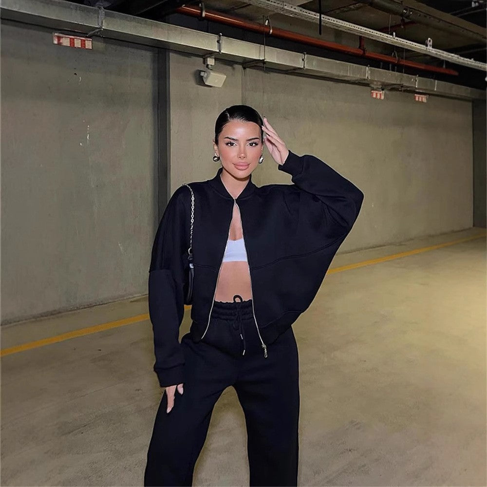 Cropped Zip Bomber Wide Leg Athletic Tracksuit