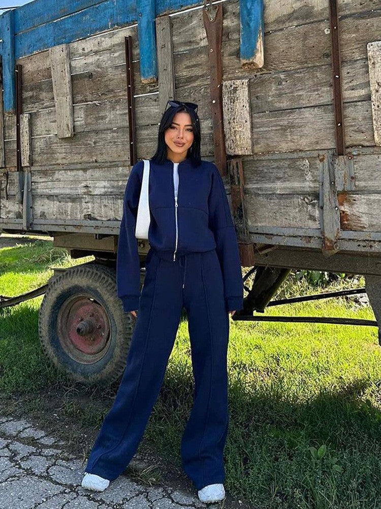 Cropped Zip Bomber Wide Leg Athletic Tracksuit