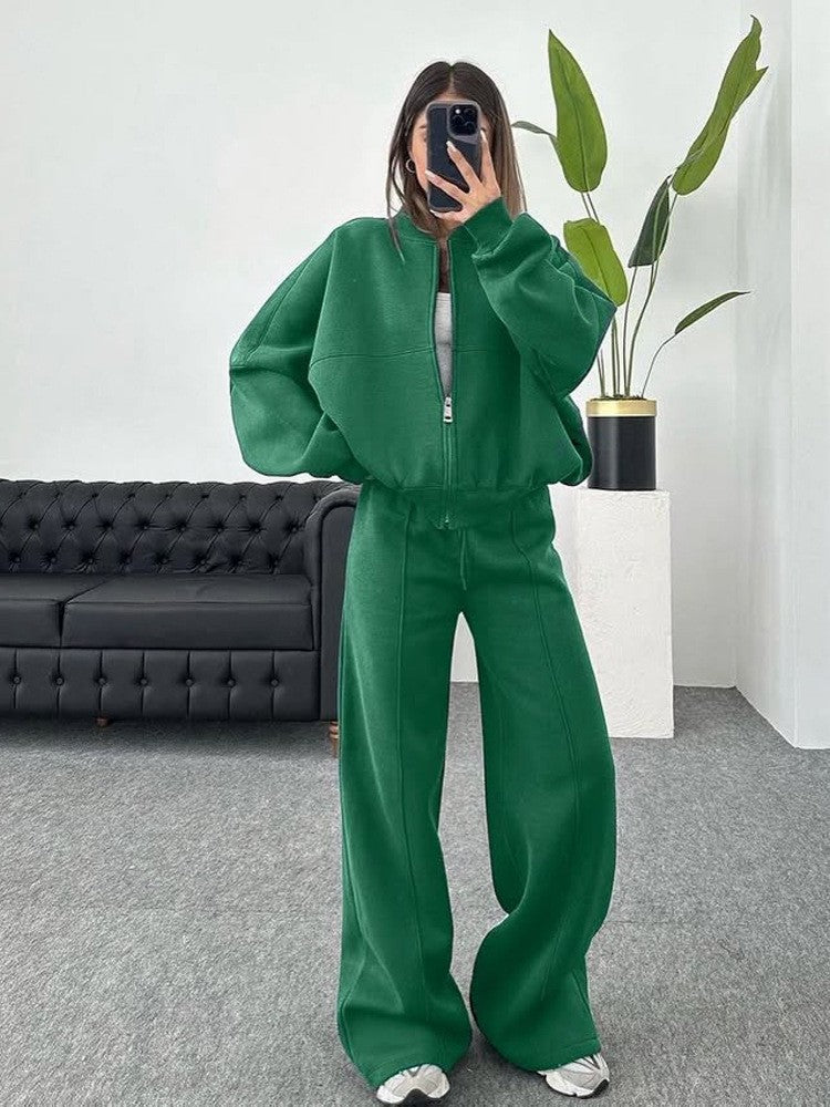 Cropped Zip Bomber Wide Leg Athletic Tracksuit