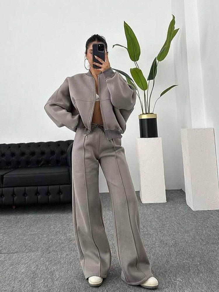Cropped Zip Bomber Wide Leg Athletic Tracksuit