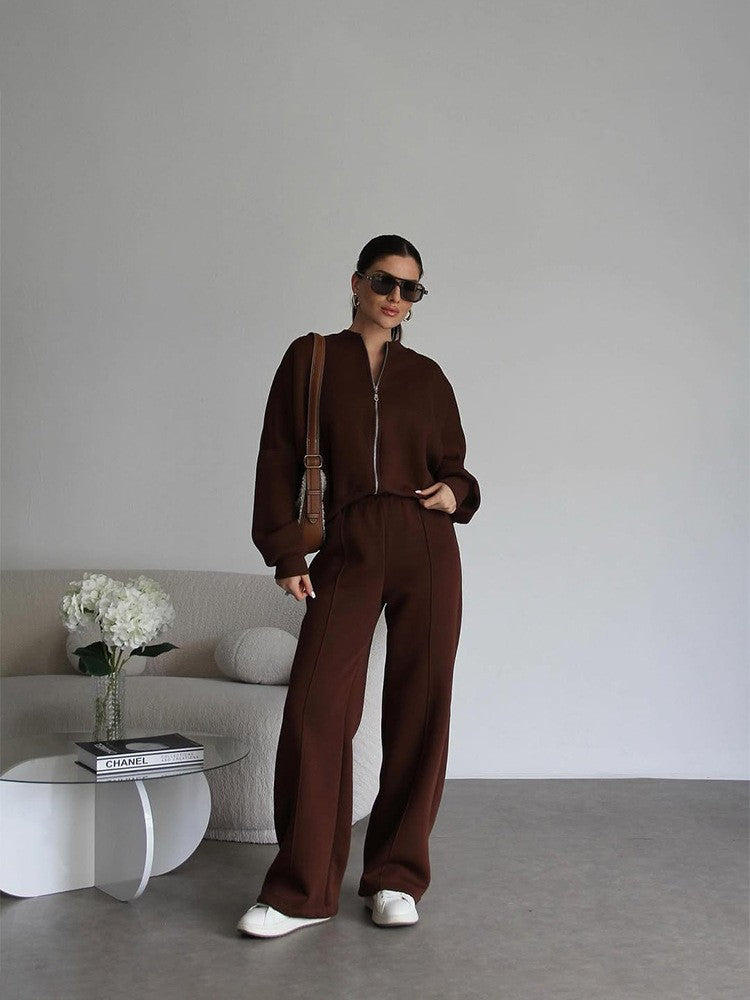 Cropped Zip Bomber Wide Leg Athletic Tracksuit