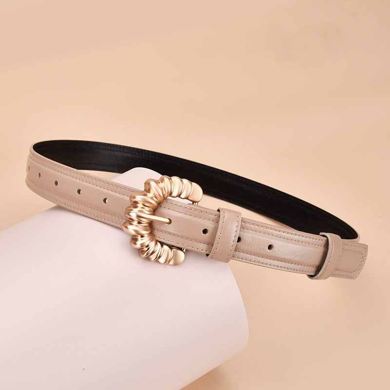 Twisted Round Buckle Skinny Belt - Color_10