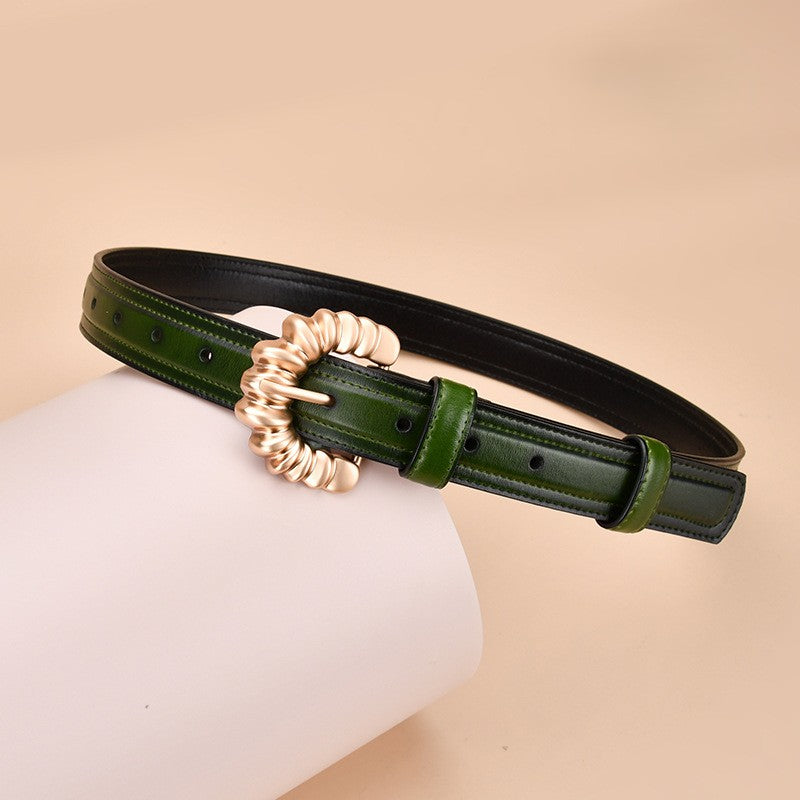 Twisted Round Buckle Skinny Belt - Color_11