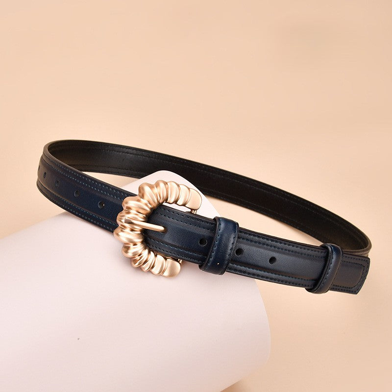 Twisted Round Buckle Skinny Belt - Color_12