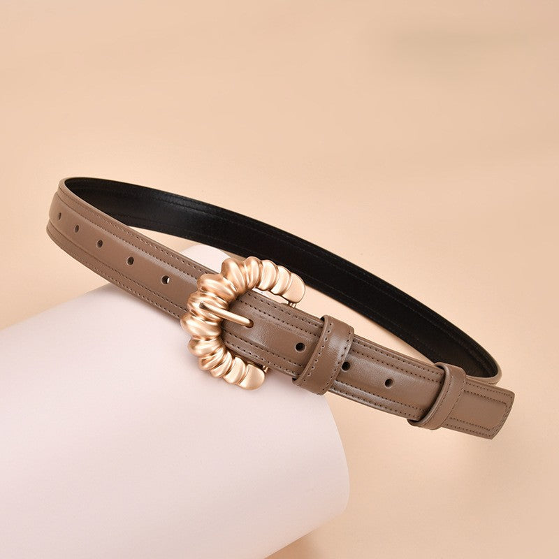 Twisted Round Buckle Skinny Belt - Color_13