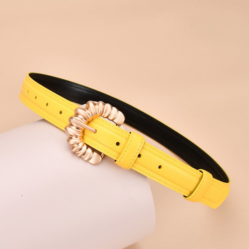 Twisted Round Buckle Skinny Belt - Color_2