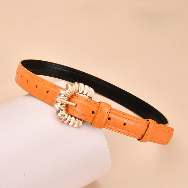 Twisted Round Buckle Skinny Belt - Color_4