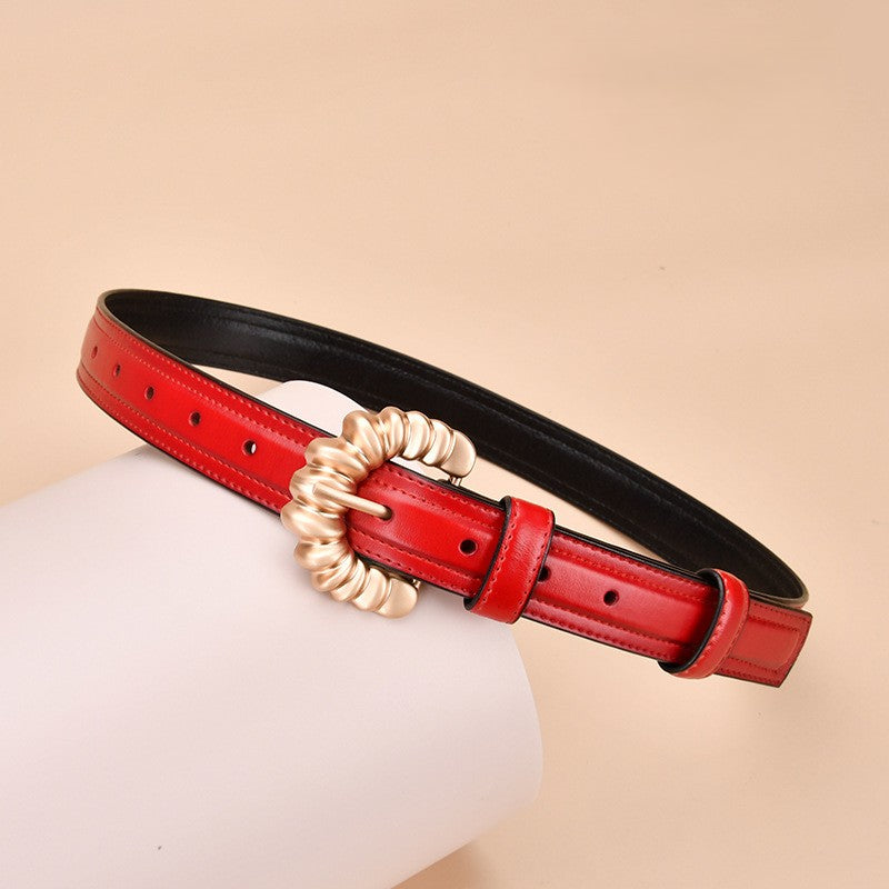 Twisted Round Buckle Skinny Belt - Color_5