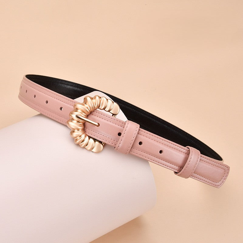 Twisted Round Buckle Skinny Belt - Color_7
