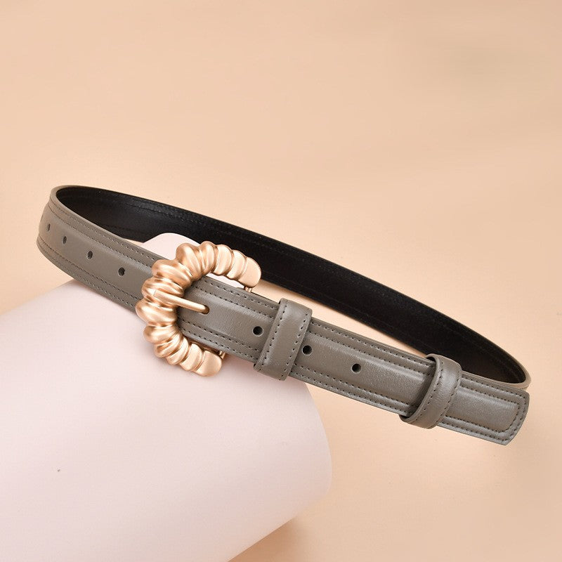 Twisted Round Buckle Skinny Belt - Color_8