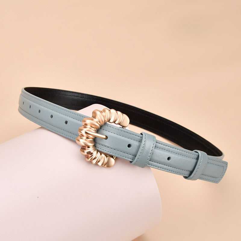 Twisted Round Buckle Skinny Belt - Color_9