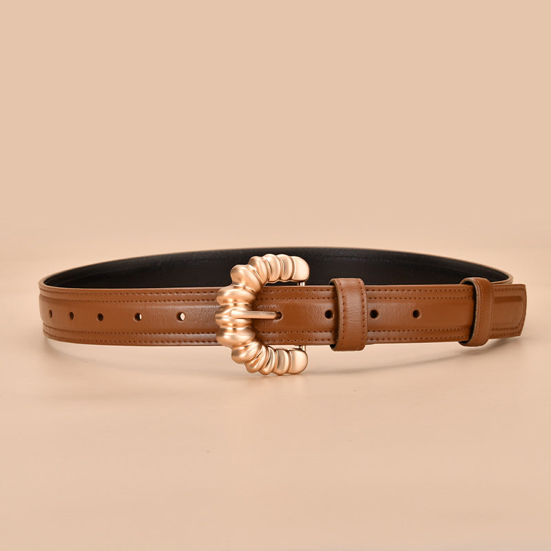 Twisted Round Buckle Skinny Belt