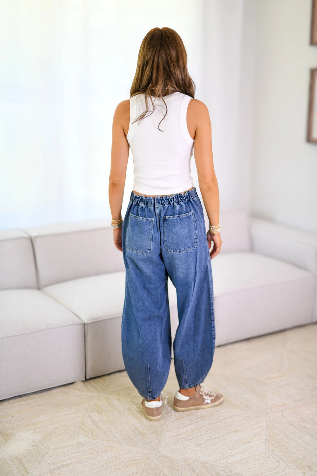 Elasticated Barrel Leg Denim Jeans - blue - 1