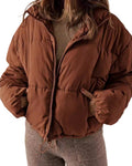 Cropped Zip Up Hooded Puffer Jacket - Orange
