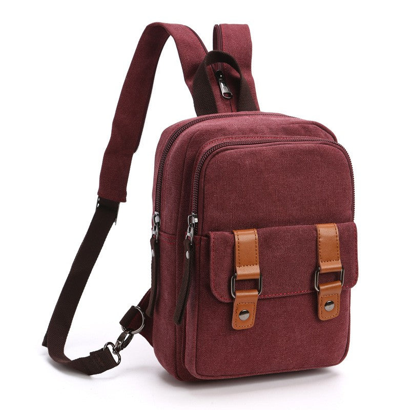 Mini Washed Canvas Convertible Sling Backpack - Burgundy