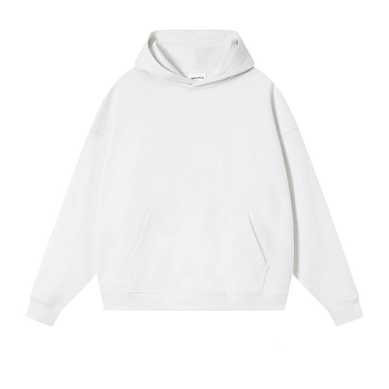 Oversized Drop Shoulder Pullover Hoodie - White