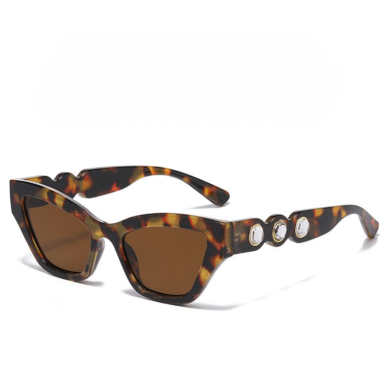 Crystal Stud Temple Cat Eye Sunglasses - Brown