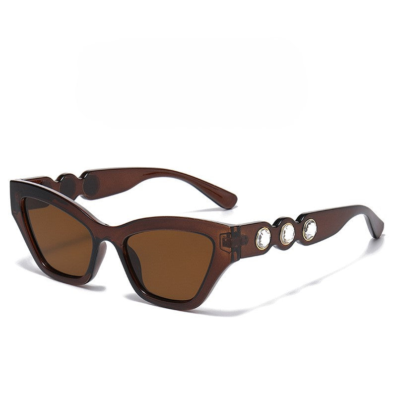 Crystal Stud Temple Cat Eye Sunglasses - Tea