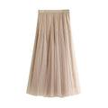 Full Sweep Pleated Tulle Midi Skirt - 06-Beige
