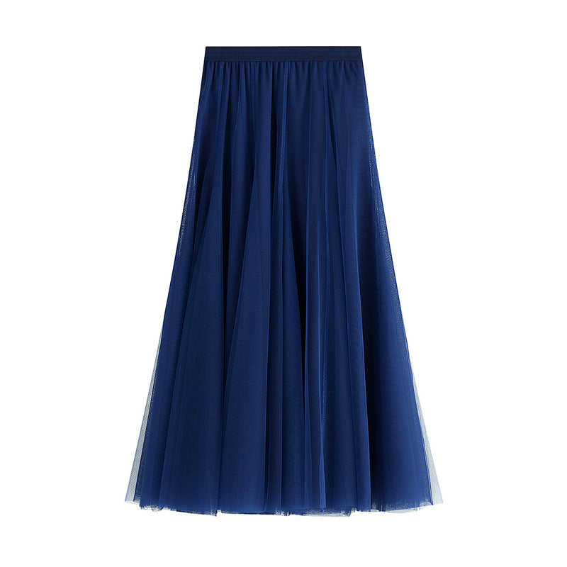 Full Sweep Pleated Tulle Midi Skirt - 09-Dk Blue