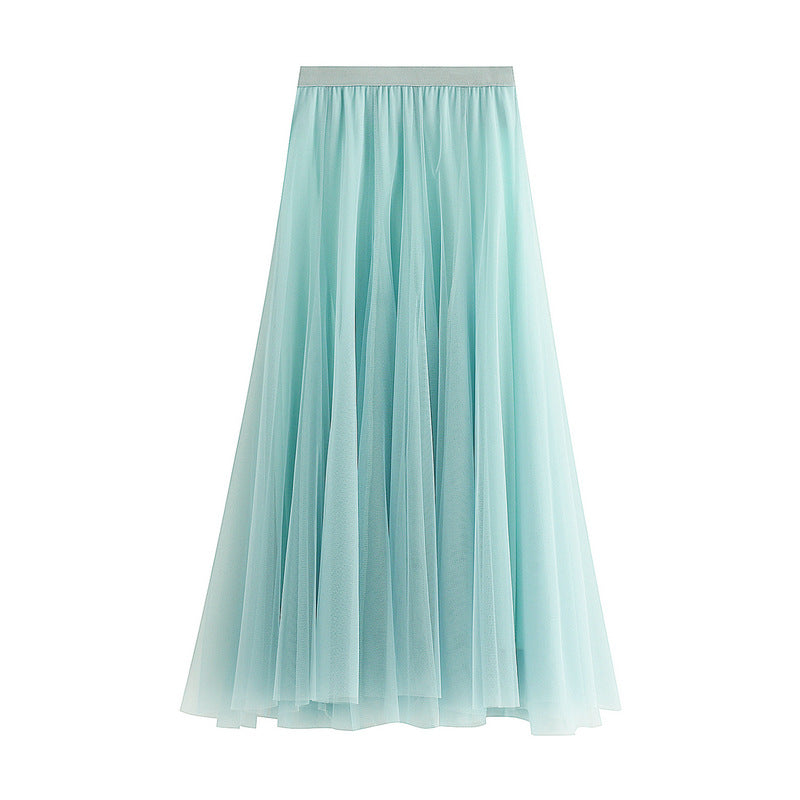 Full Sweep Pleated Tulle Midi Skirt - 10-Turquoise