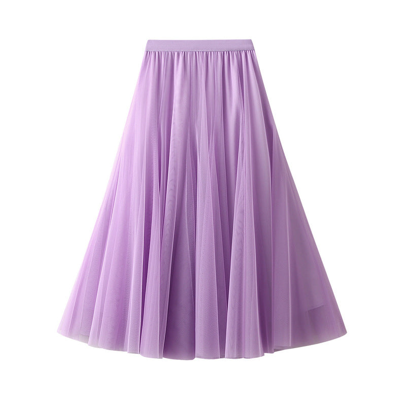 Full Sweep Pleated Tulle Midi Skirt - 16-Lavender 