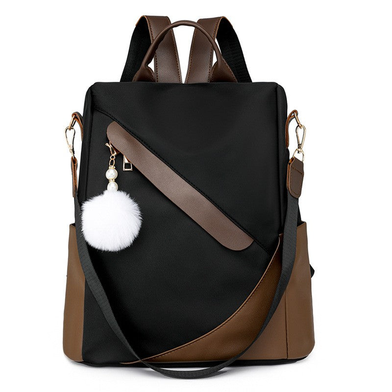 Two-Tone Nylon Anti-Theft Backpack Purse - Black