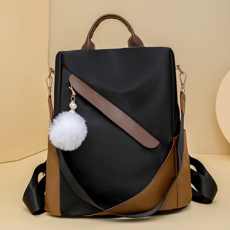 Two-Tone Nylon Anti-Theft Backpack Purse