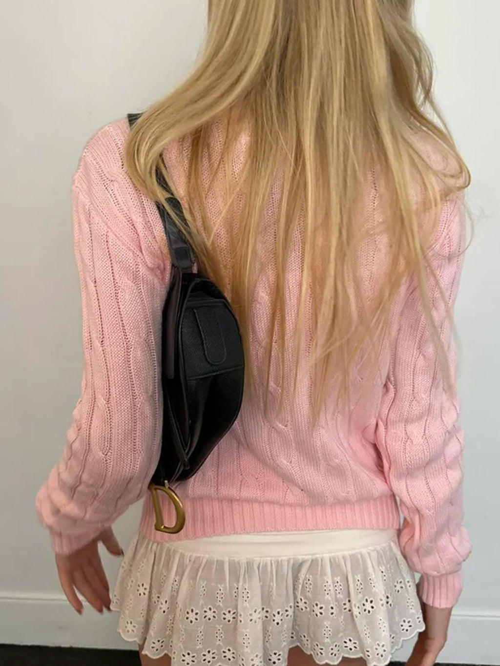Cable Knit Sweater With Heart Patch - Pink - 1