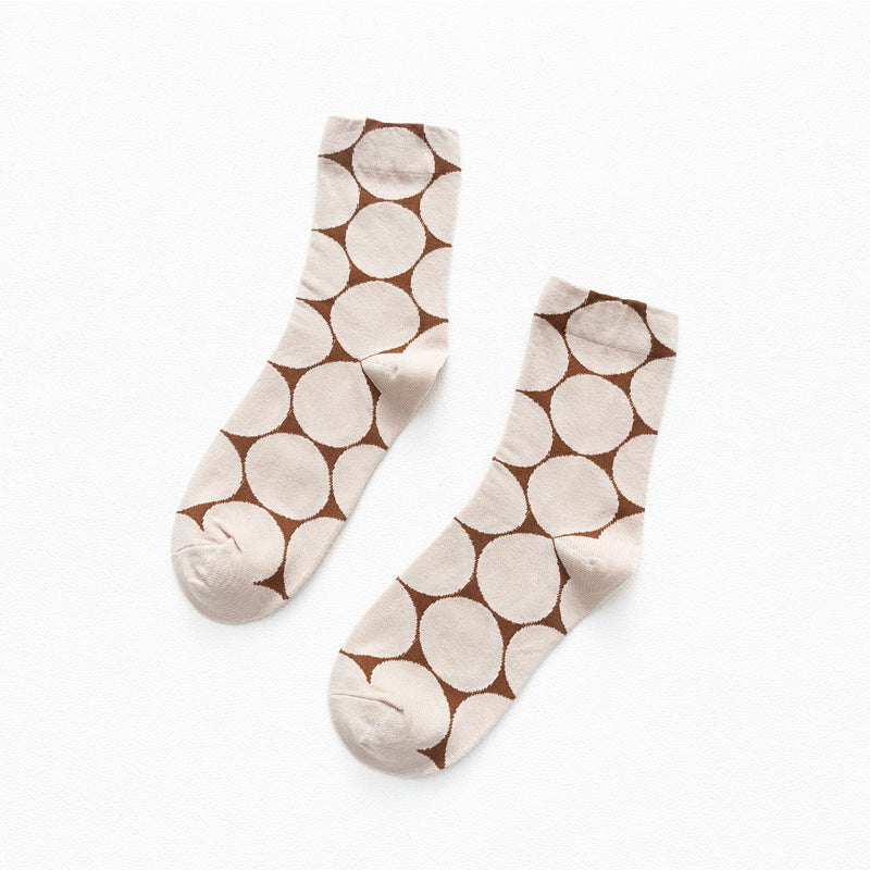 Oversized Polka Dot Crew Socks - Beige