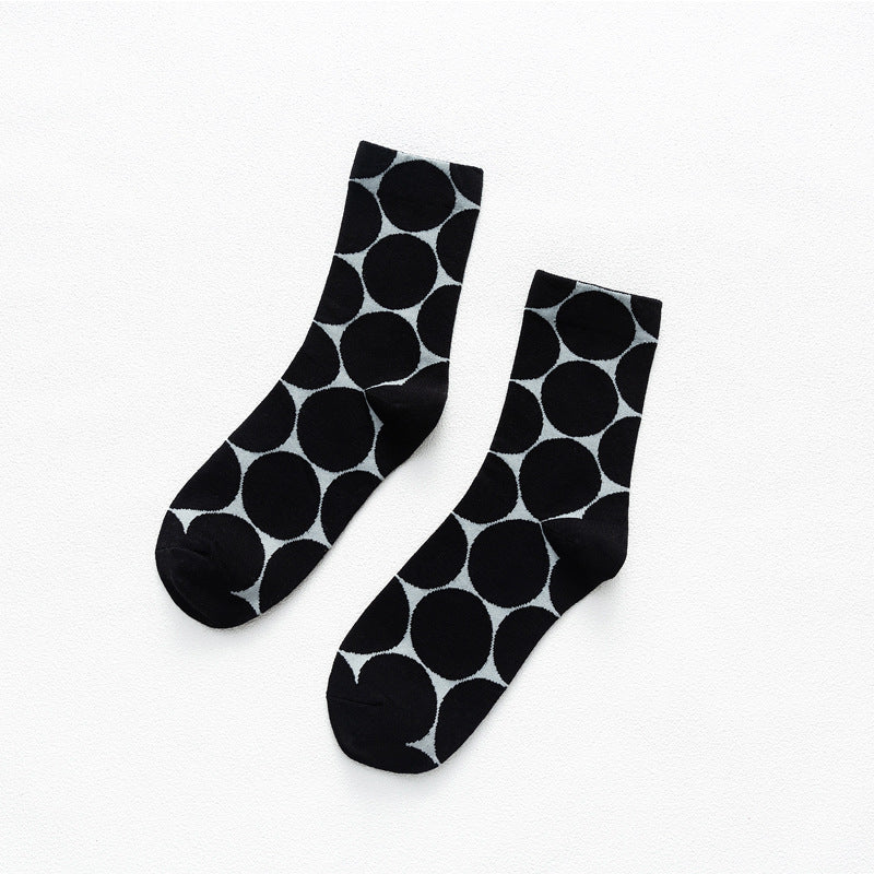 Oversized Polka Dot Crew Socks - Black