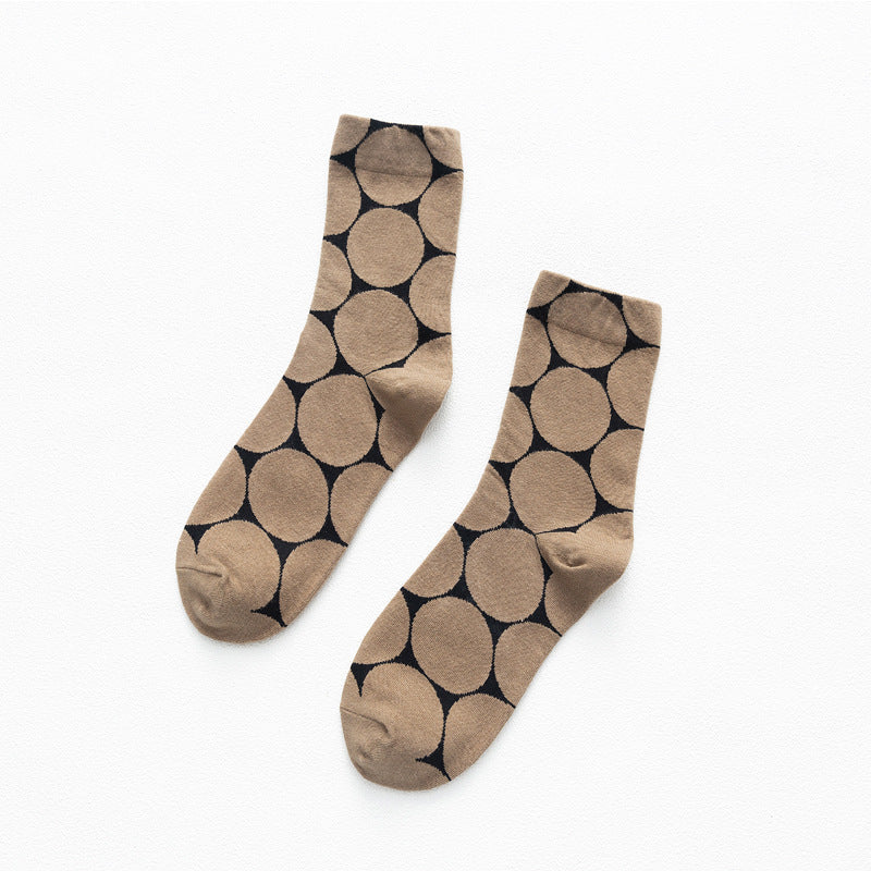 Oversized Polka Dot Crew Socks - Khaki