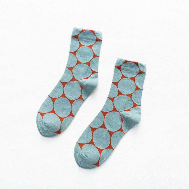 Oversized Polka Dot Crew Socks - LakeBlue - 1