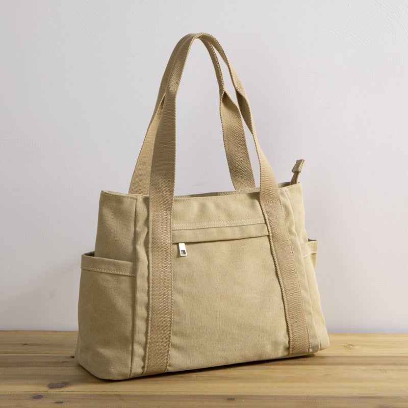 Utility Canvas Tote Bag with Side Pockets
