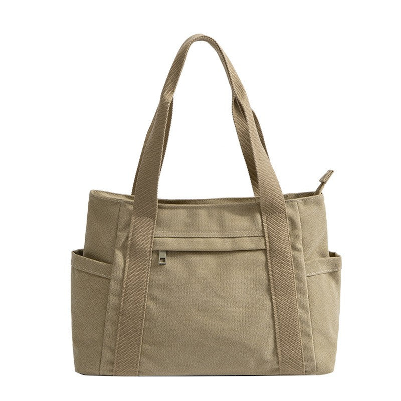 Utility Canvas Tote Bag with Side Pockets