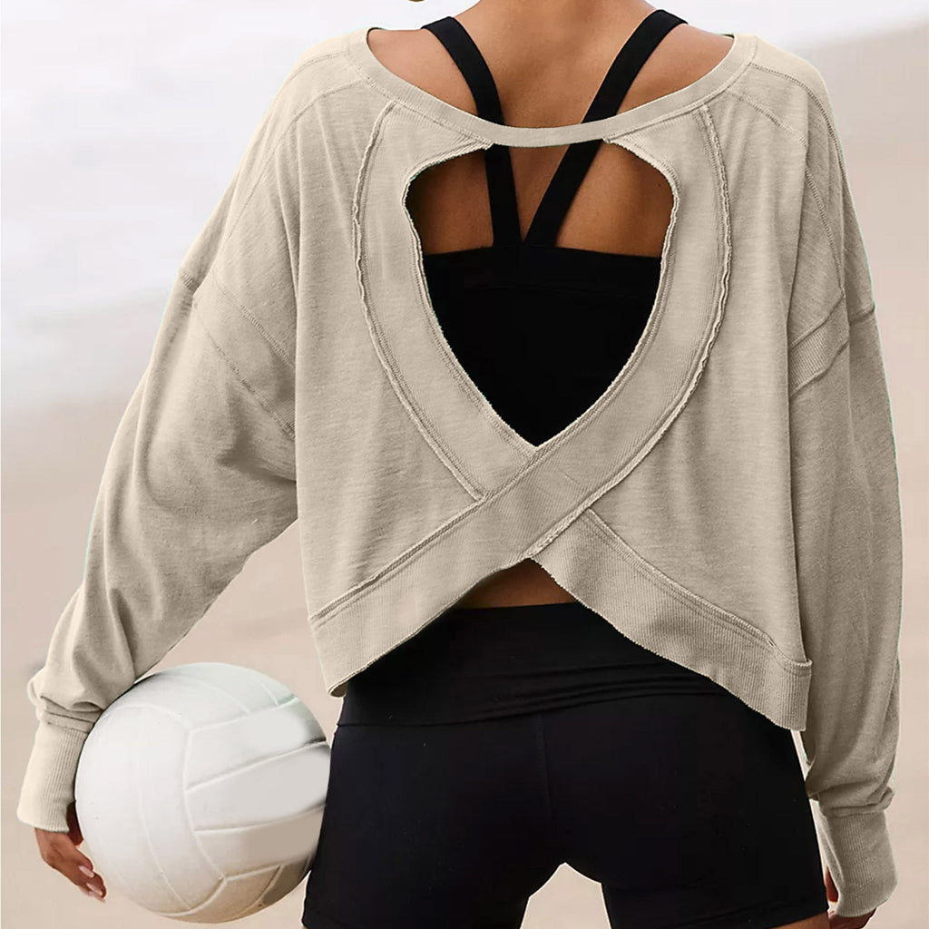 Cross Back Cutout Sweatshirt - Khaki