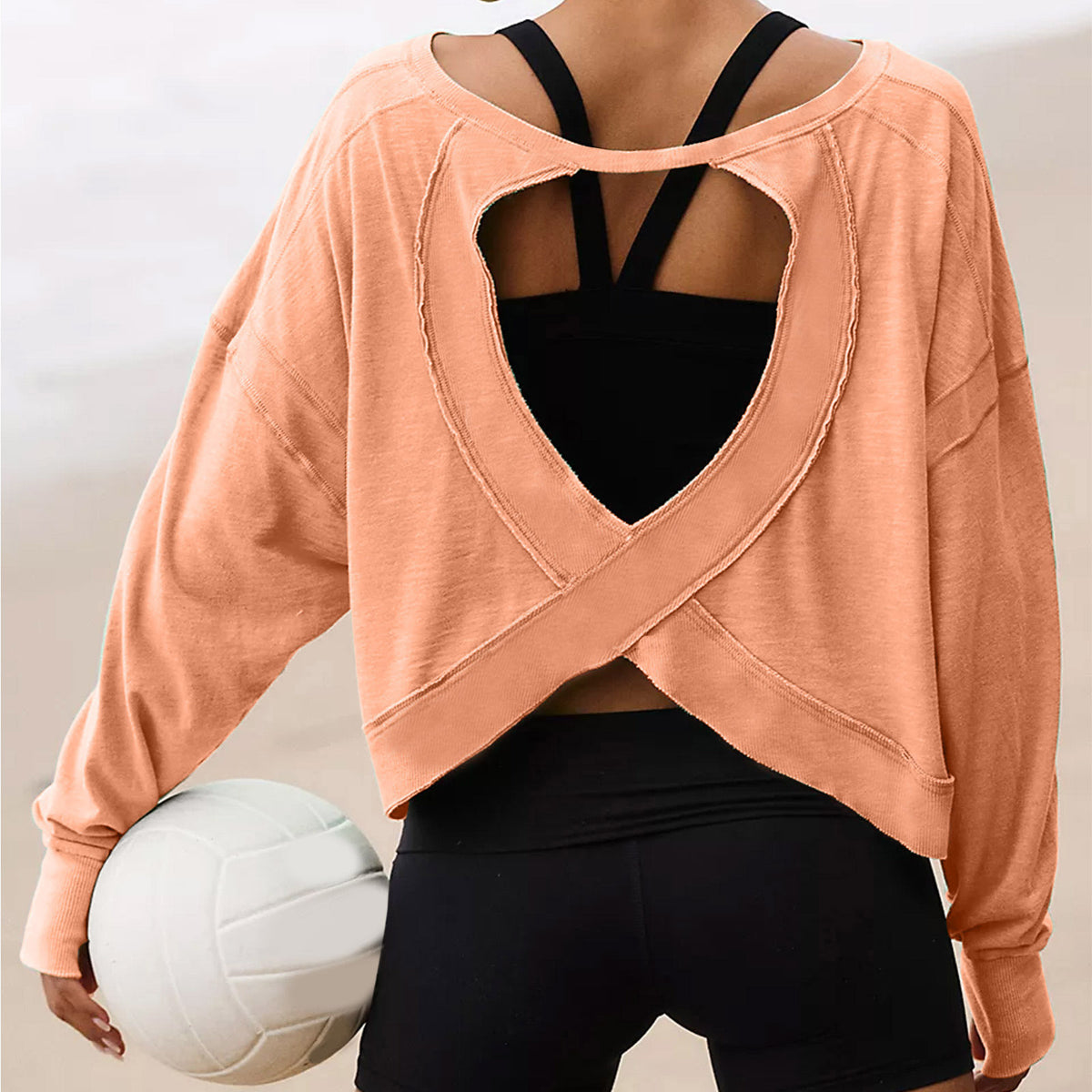 Cross Back Cutout Sweatshirt - Orange