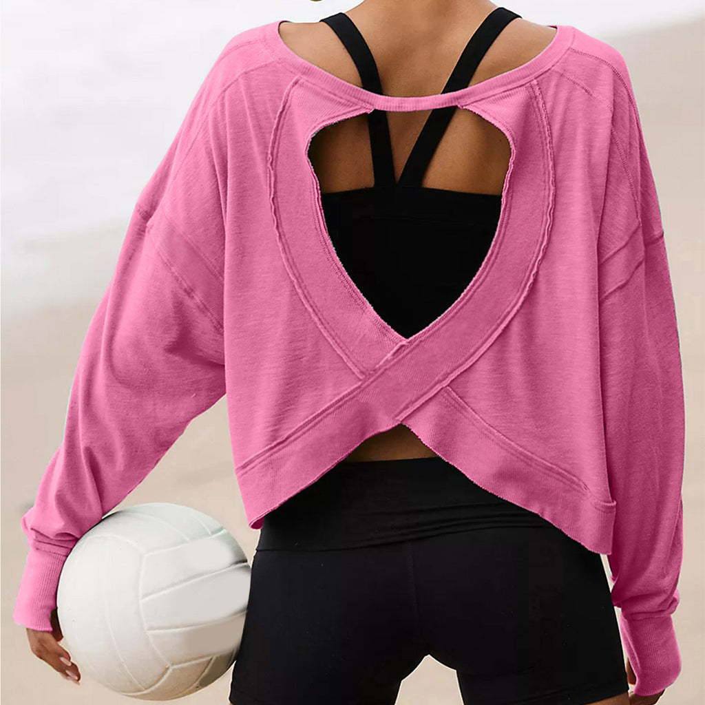 Cross Back Cutout Sweatshirt - Pink
