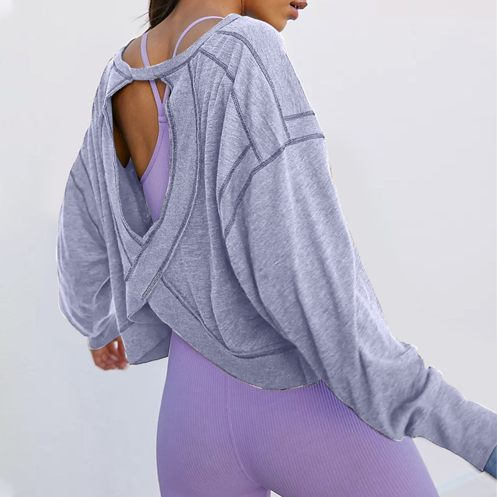 Cross Back Cutout Sweatshirt - Purple - 1